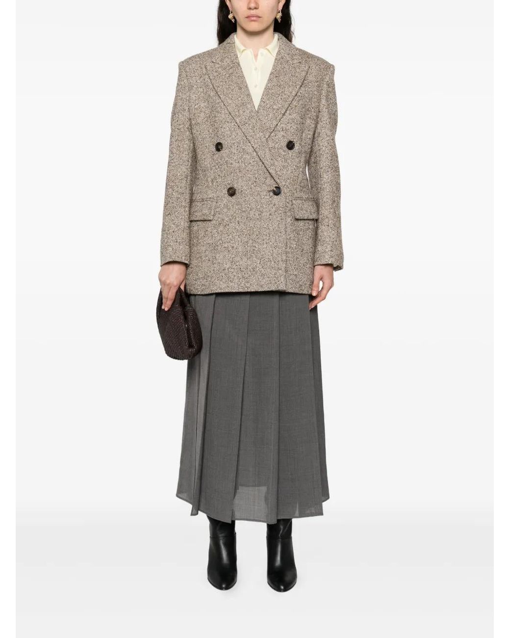Brunello Cucinelli White Double-Breasted Tweed Jacket