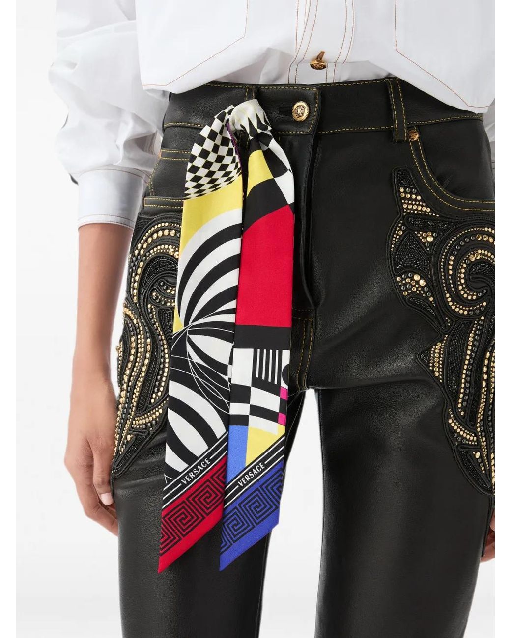 Versace White Printed Silk Twill Ribbon