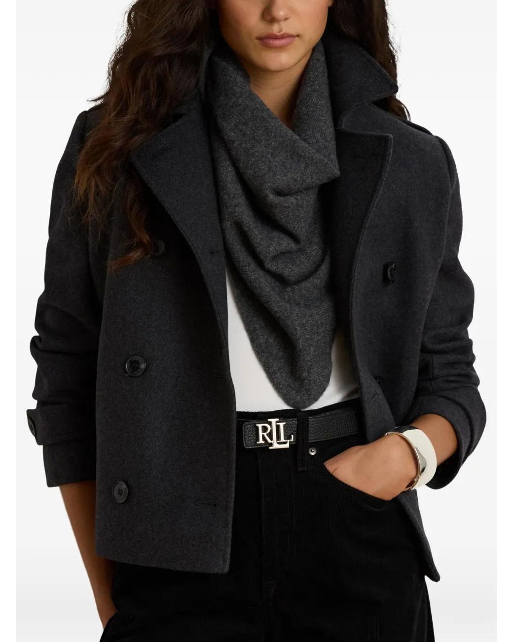 Ralph Lauren Black Double-Breasted Twill Short Coat