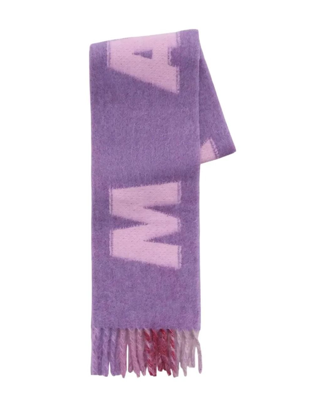 Marni Purple Logo Fringed Scarf