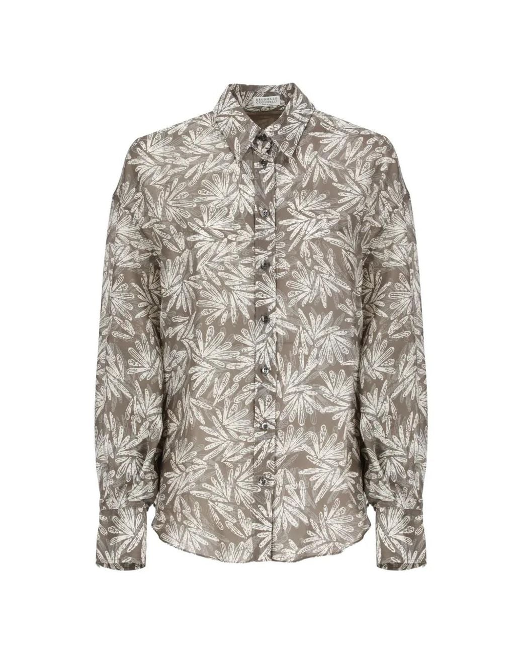 Brunello Cucinelli White Floral-Print Silk Shirt