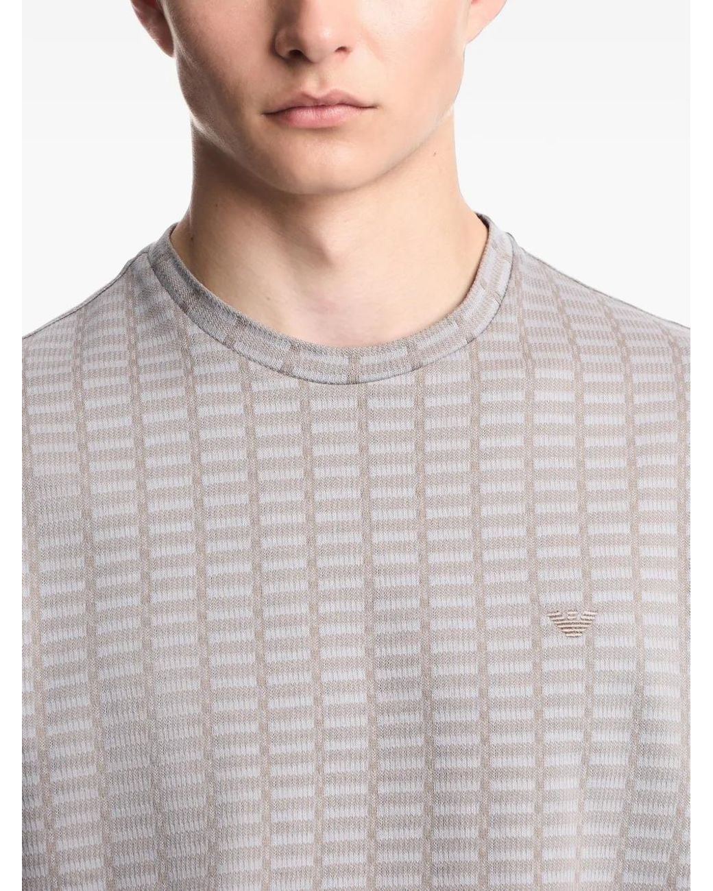 Emporio Armani Gray Jersey Jacquard Knit-Effect T-Shirt for men