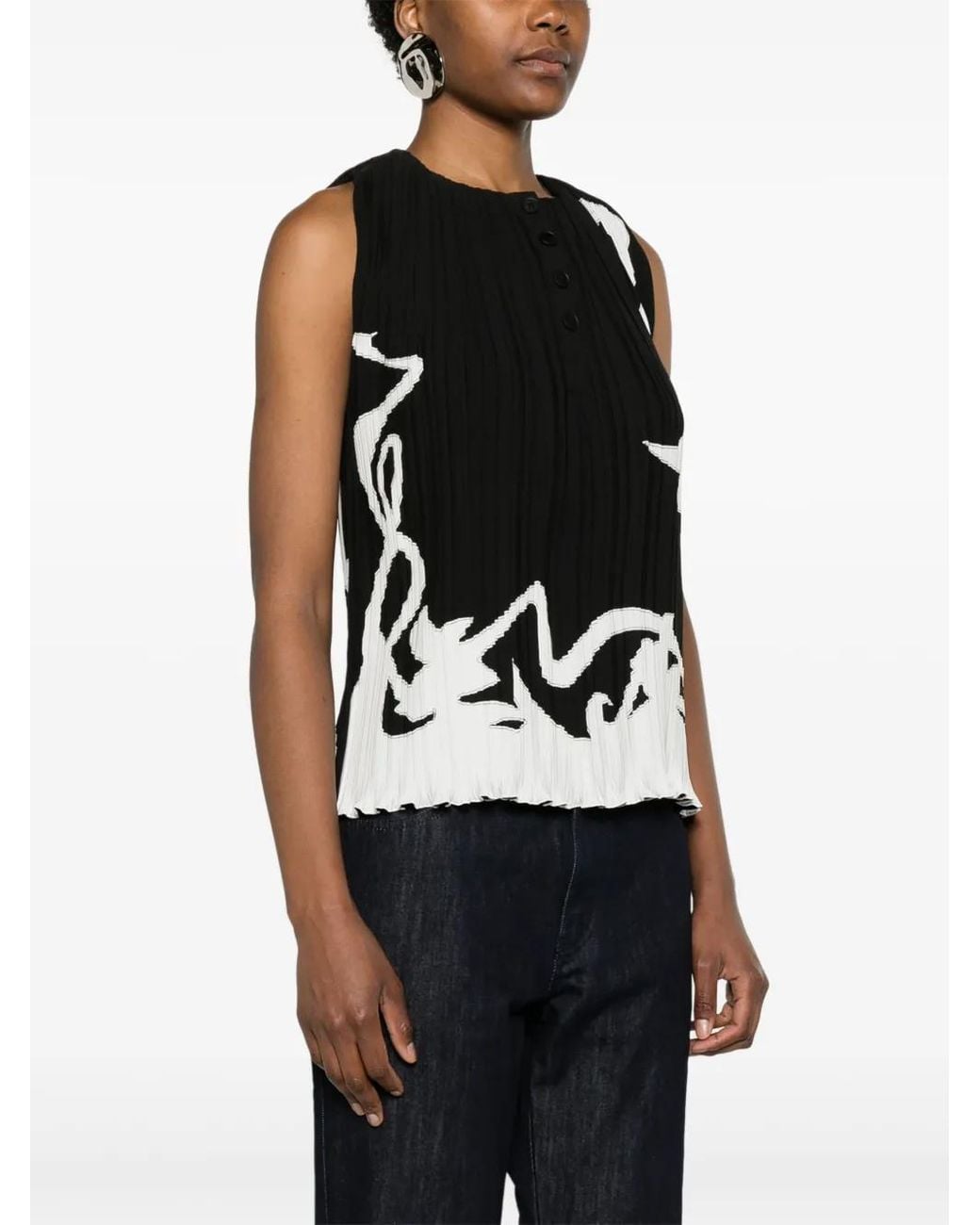 Lanvin Black Abstract-Print Pleated Blouse