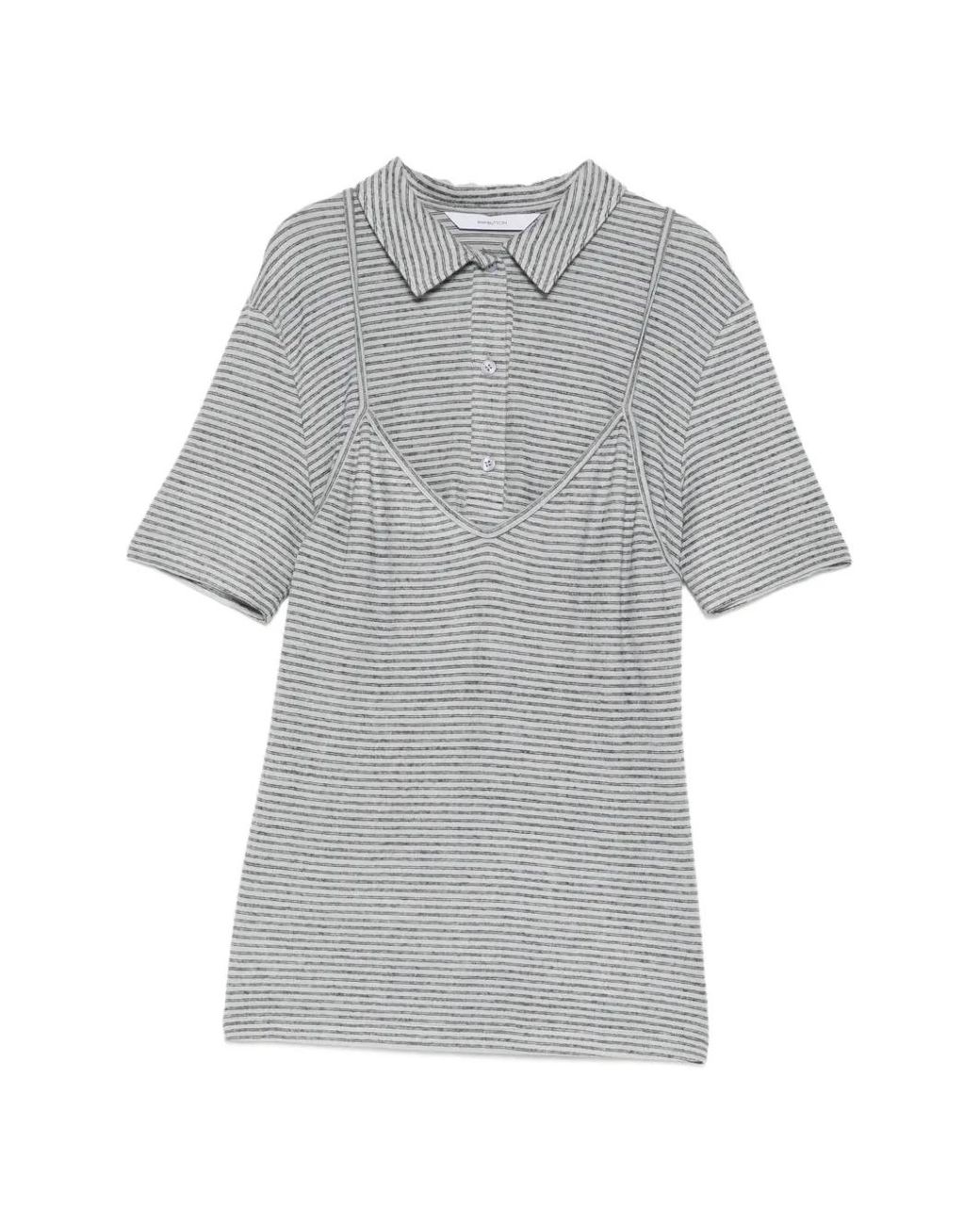Polo Superposé À Rayures Horizontales Pushbutton en coloris Gray