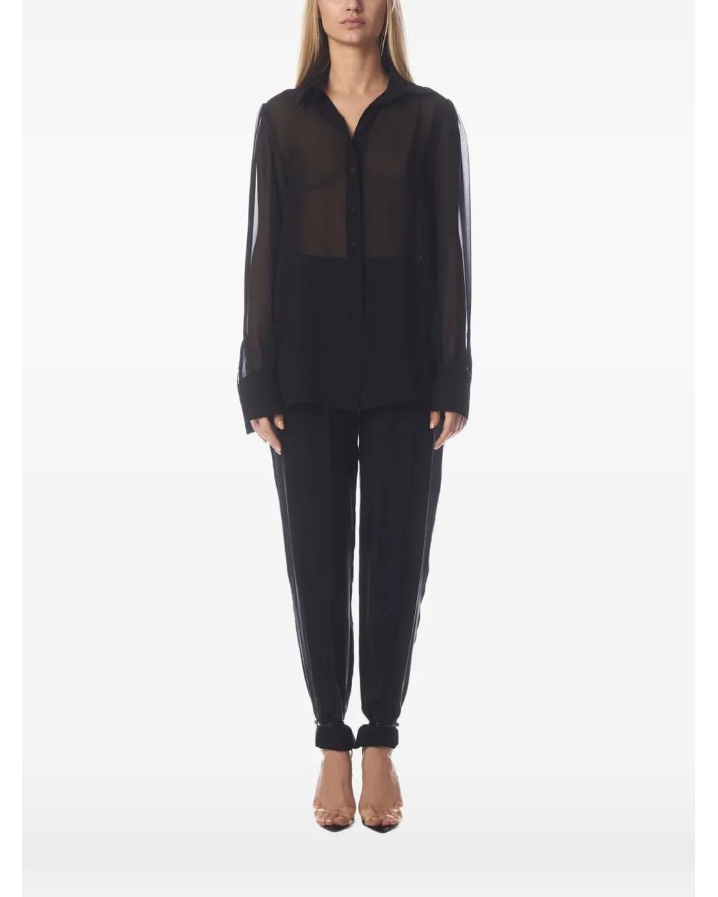 Tessitura Body Couture Black Semi-Sheer Silk Shirt
