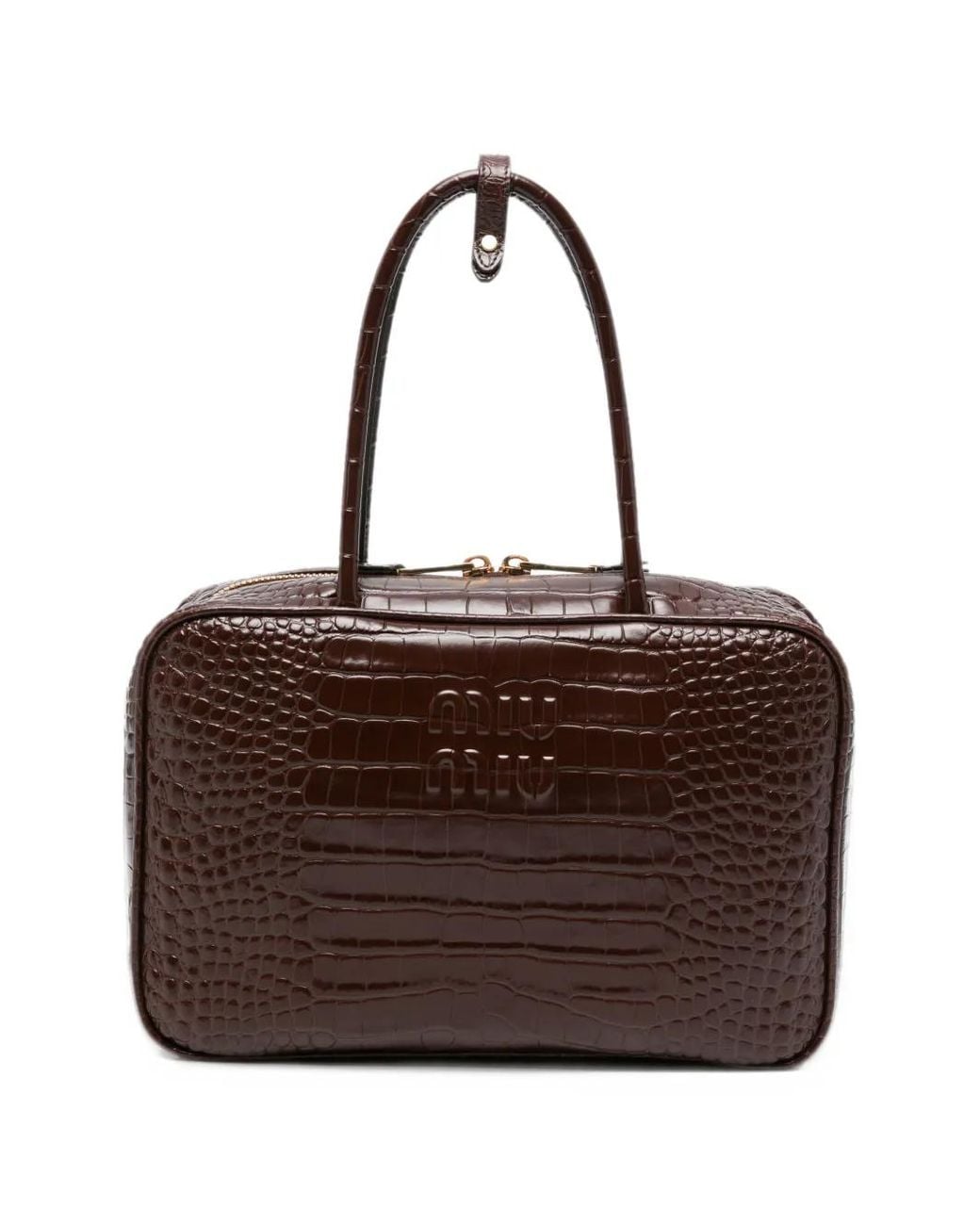 Miu Miu Brown Croc-Effect Leather Tote Bag