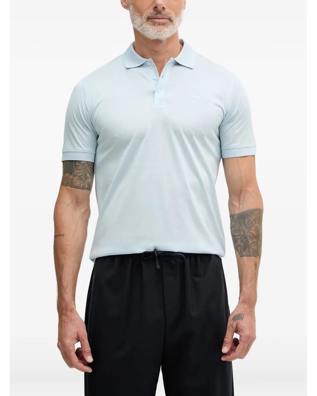 Karl Lagerfeld Blue Logo-Embroidered Polo Shirt for men