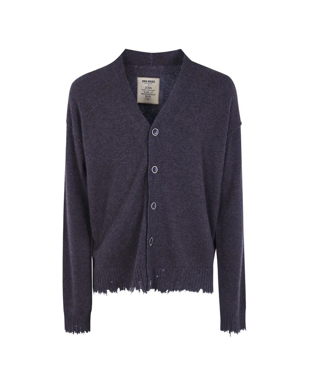 Uma Wang Blue Cardigan En Cachemire À Effet Usé for men