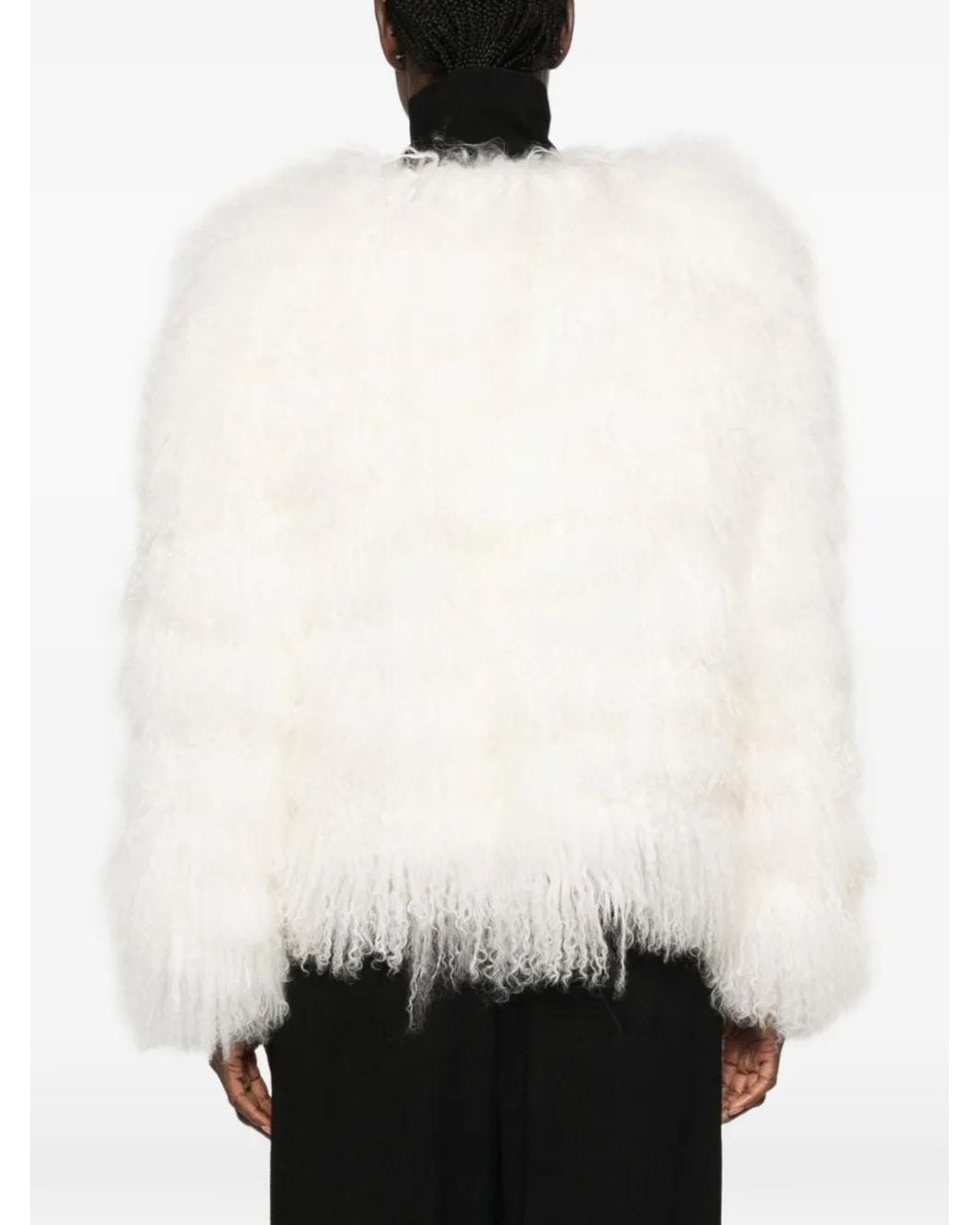 Ermanno Scervino White Round-Neck Faux-Fur Jacket