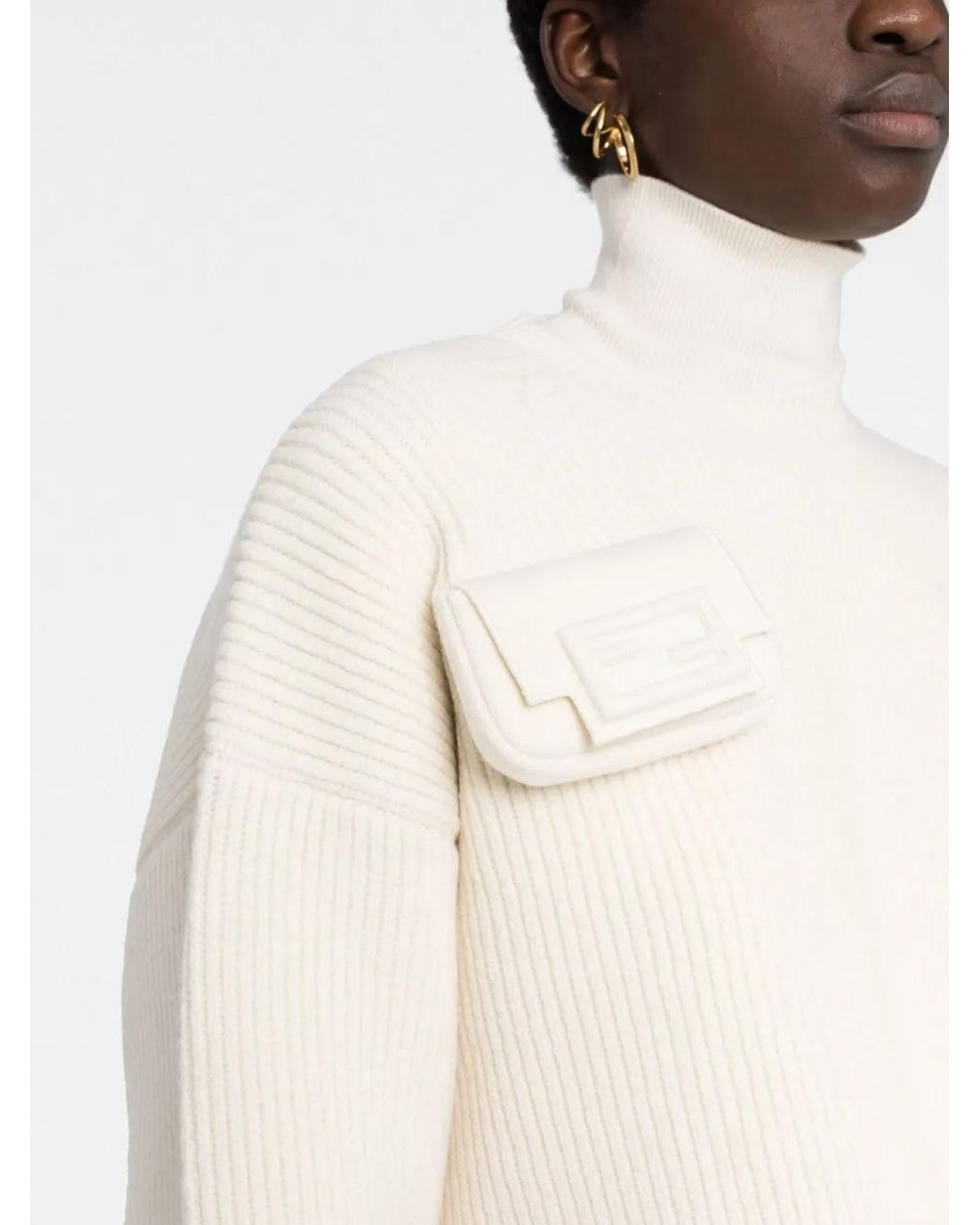 Fendi White Pocket-Detail Roll Neck Jumper