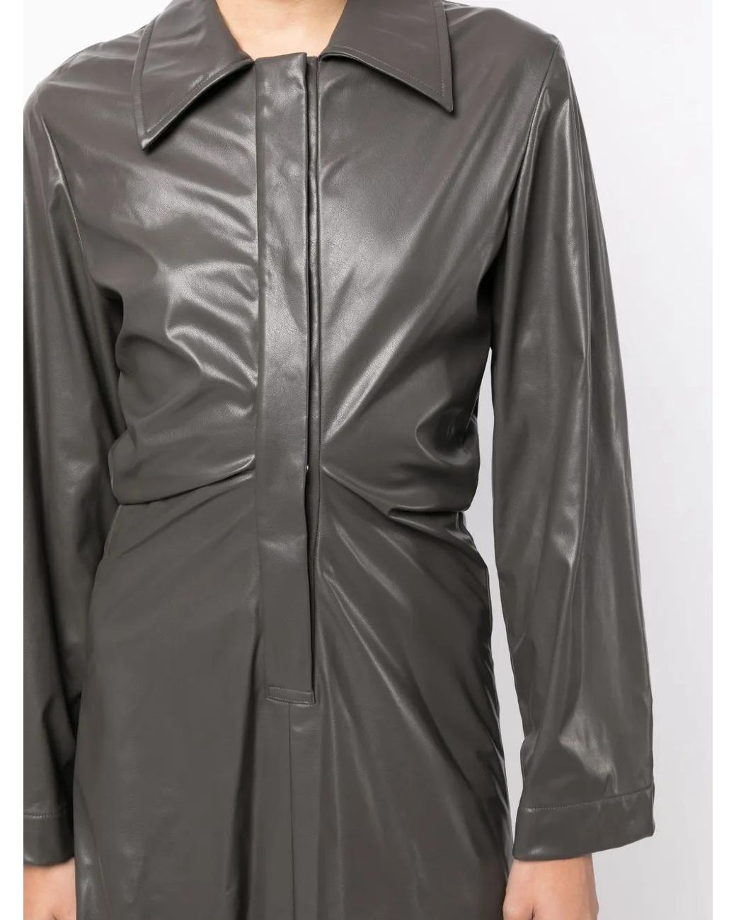 Low Classic Gray Ruched Faux-Leather Shirt Dress