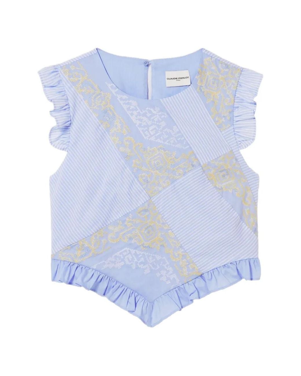 Claudie Pierlot Blue Printed Ruffled Top