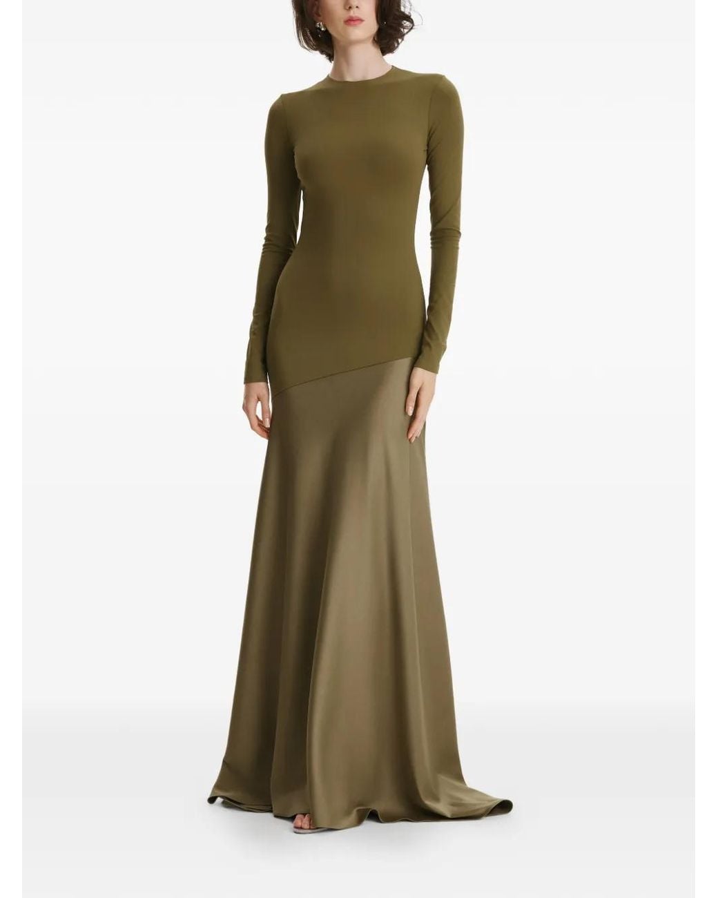 2310 STUDIO Green Long-Sleeves Colour-Block Maxi Dress