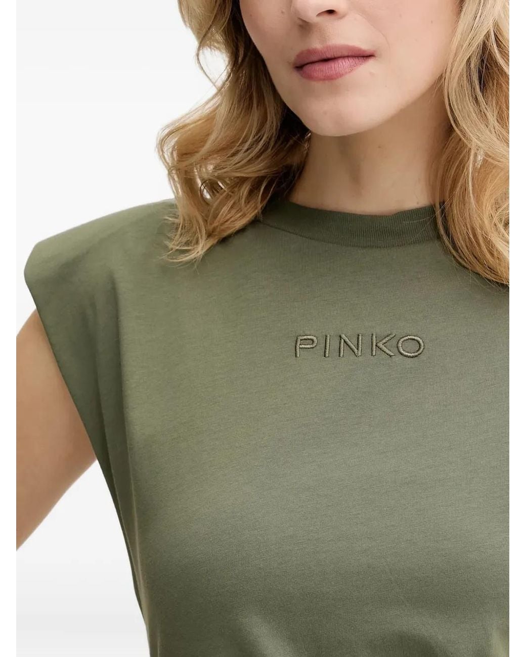 Pinko Green Padded-Shoulder Side-Split Midi Dress