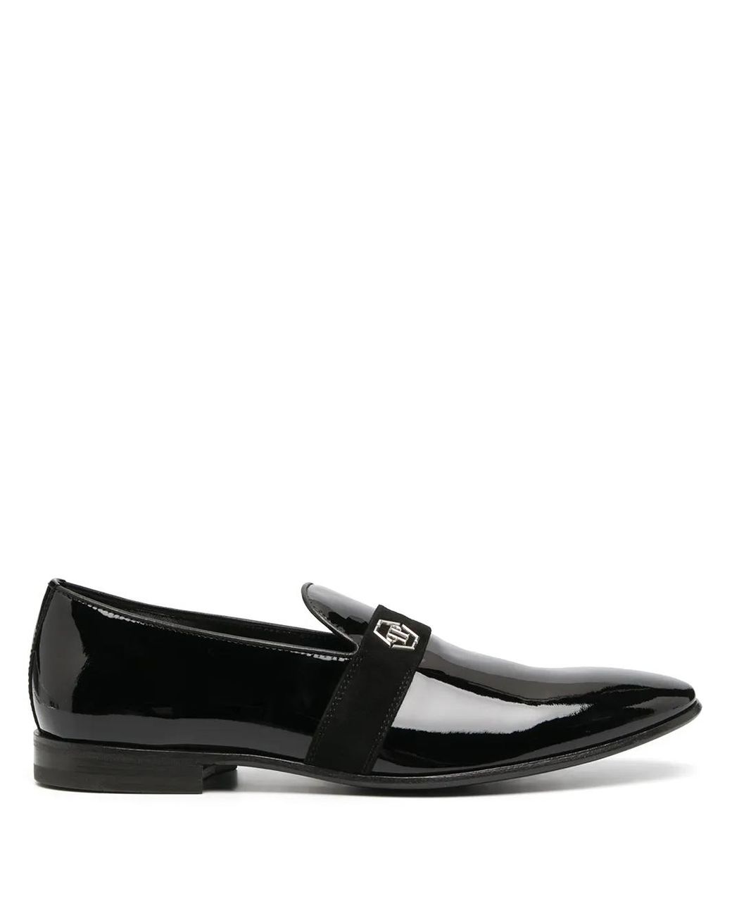 Philipp Plein Black Patent Leather Loafers Hexagon for men