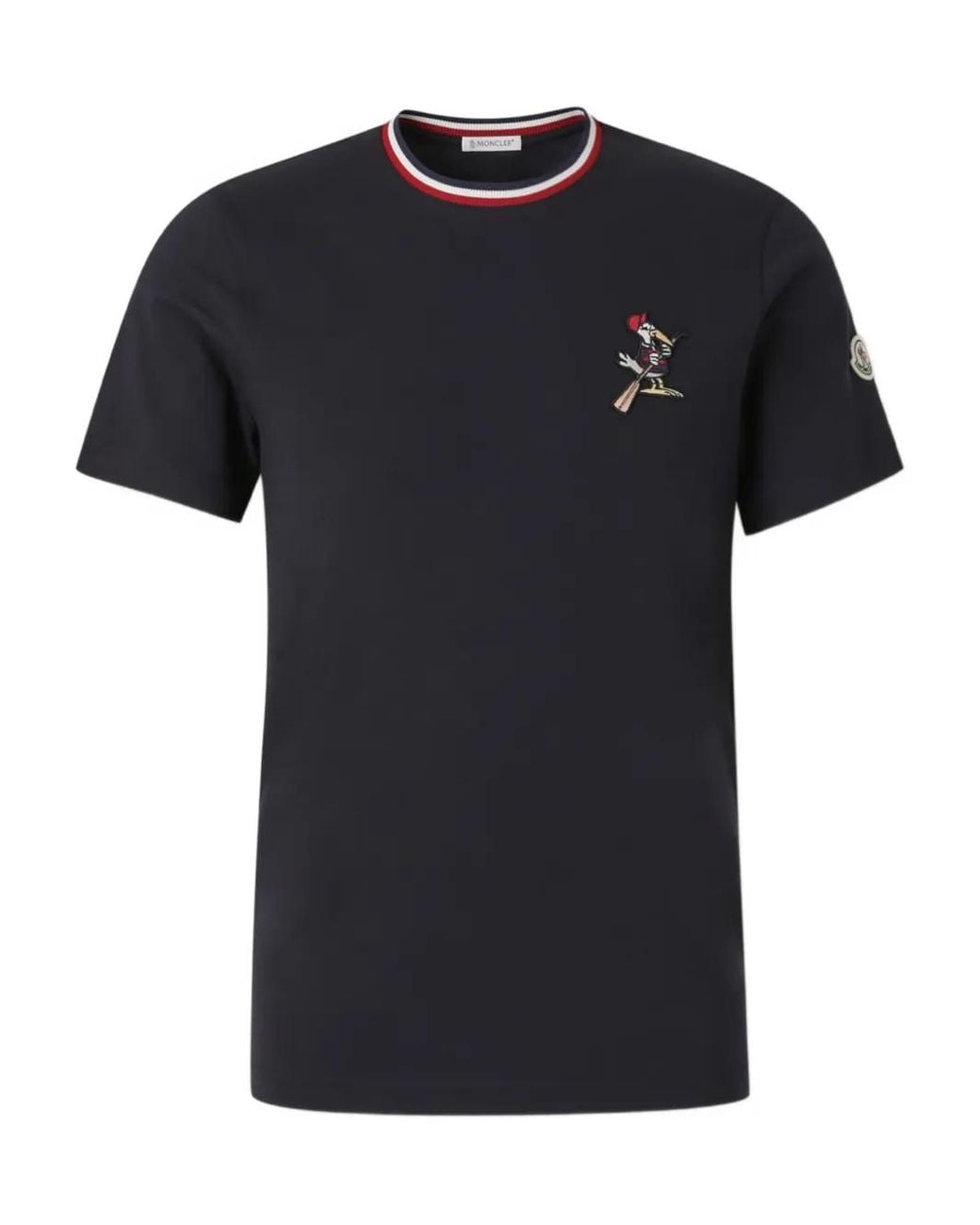 Moncler Black Embroidered Ribbed T-Shirt for men