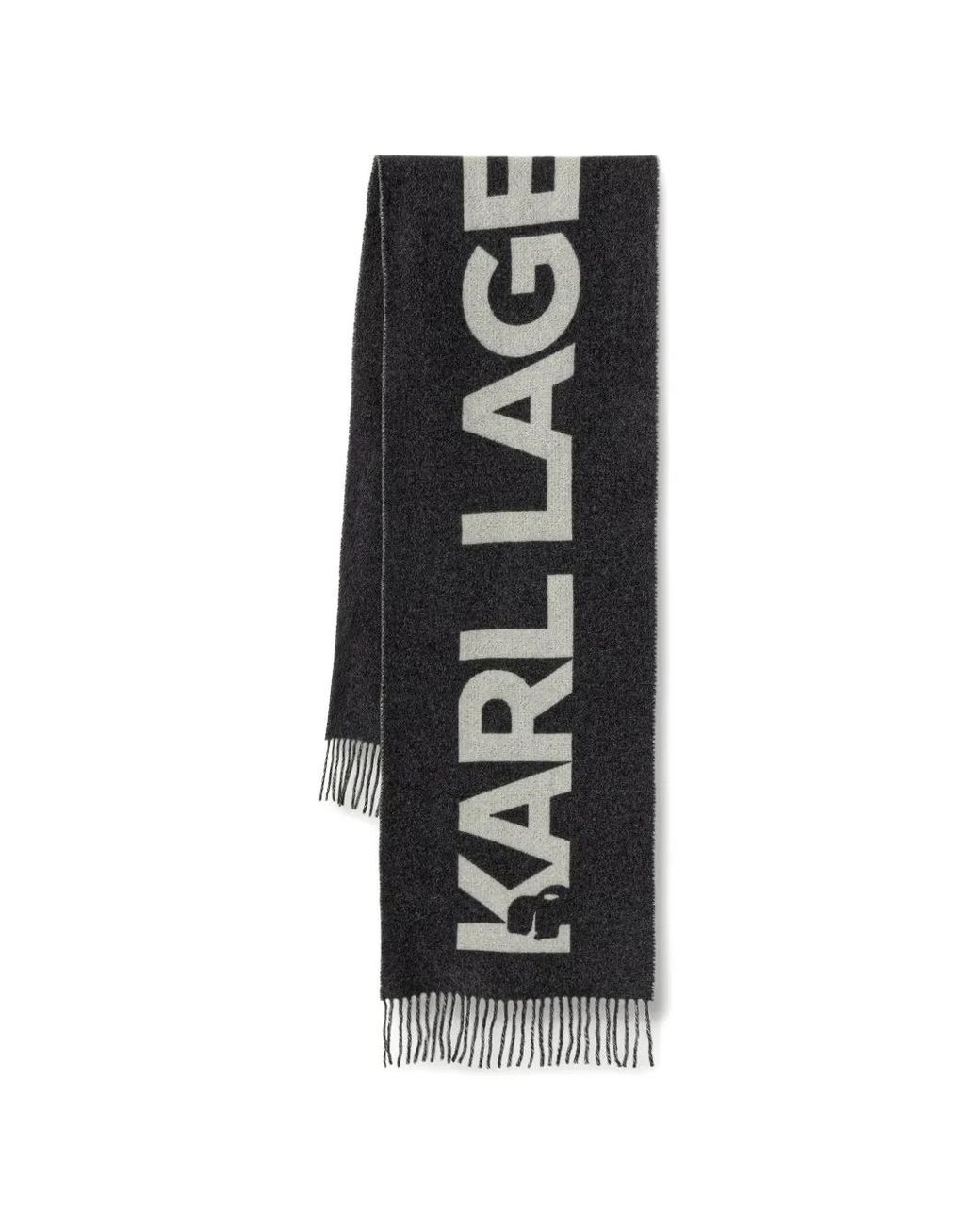 Karl Lagerfeld Black Logo-Intarsia Fringed Scarf