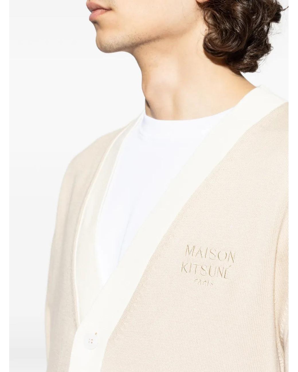 Maison Kitsuné Natural V-Neck Buttoned Cardigan for men