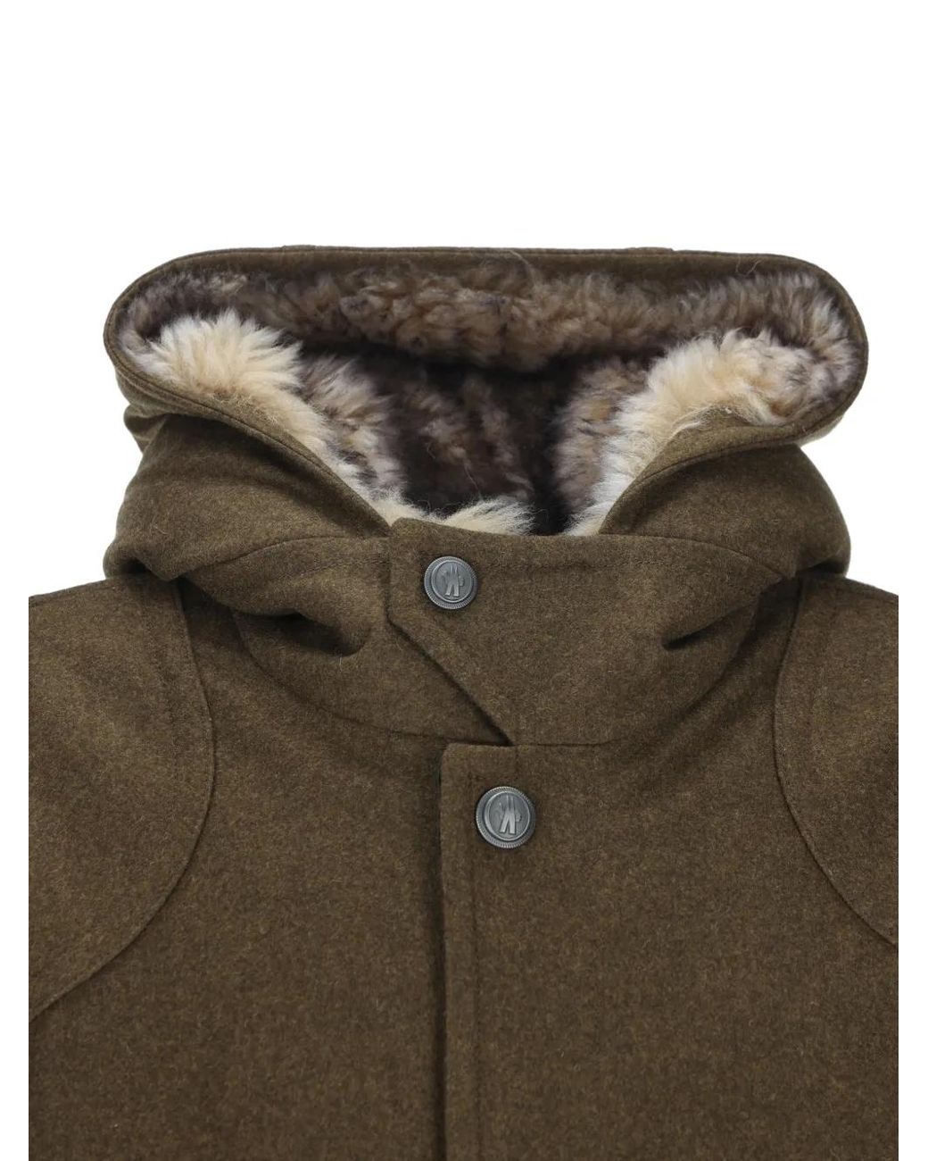 Moncler Green Shearling-Trim Hooded Jacket for men