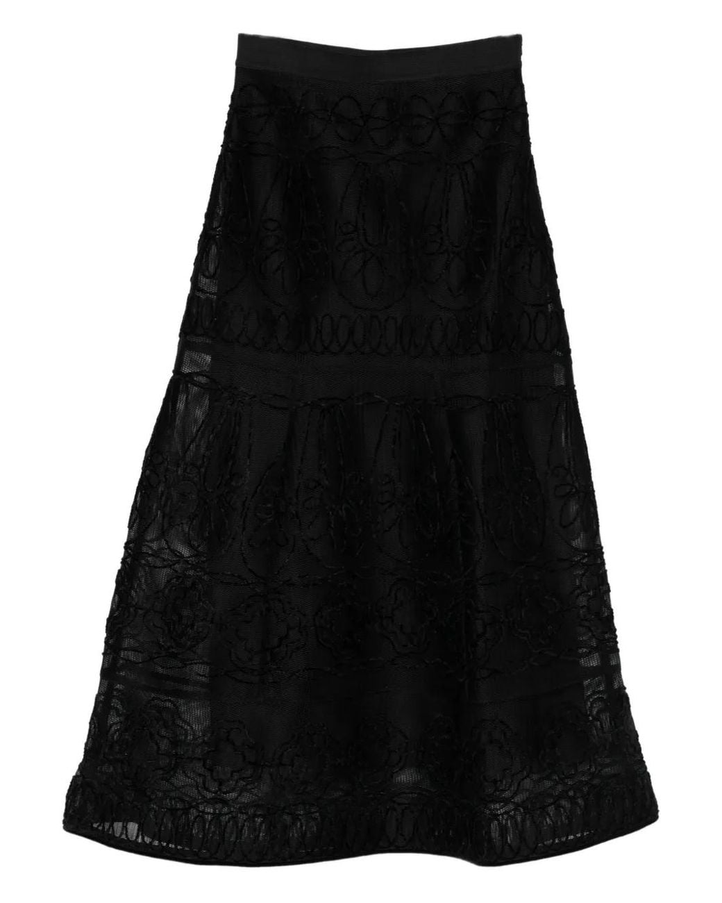 Maje Black Embroidered Basket-Weave Knit Skirt