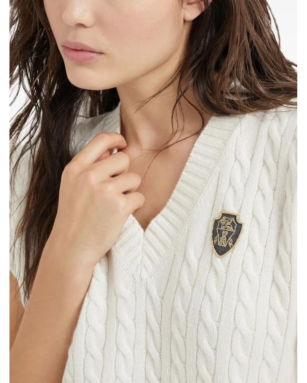 Brunello Cucinelli White Logo-Patch Vest