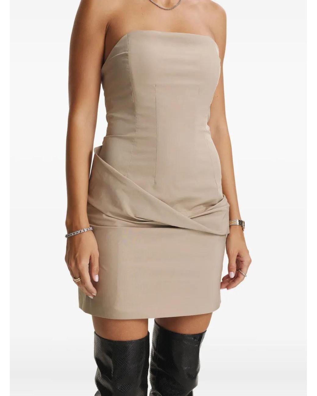 CuAnna Natural Palermo Draped Strapless Mini Dress