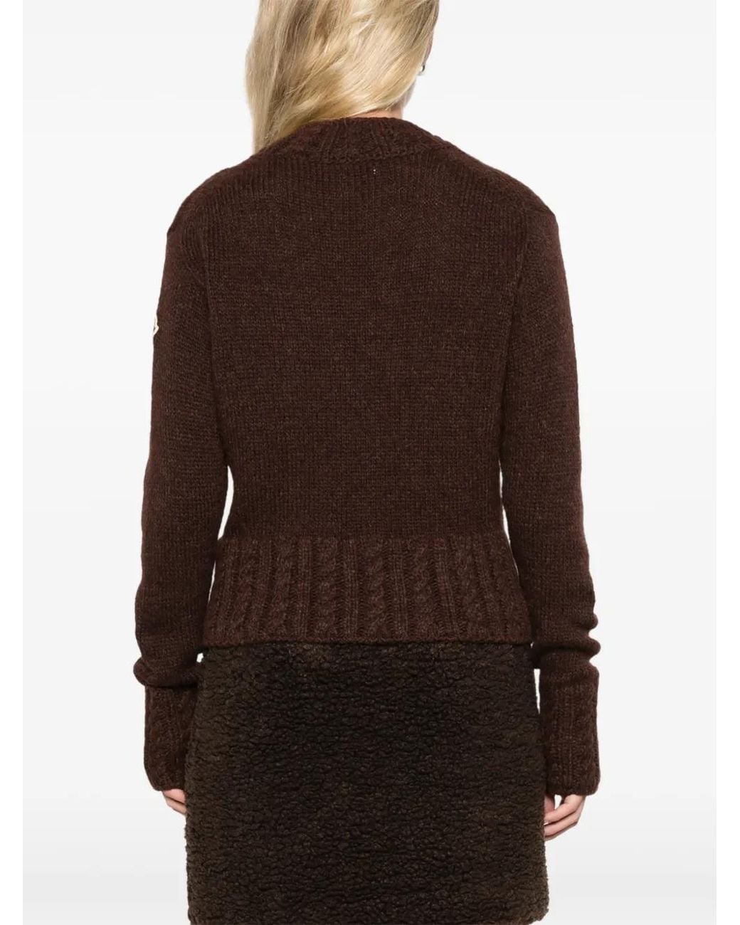 Moncler Brown Cable-Knit Logo-Patch Sweater