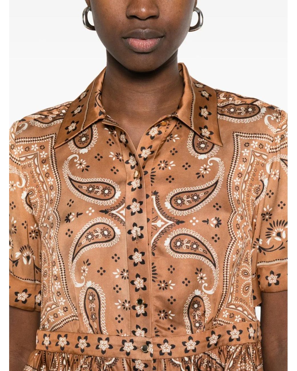 Sandro Brown Bandana Print Cropped Shirt