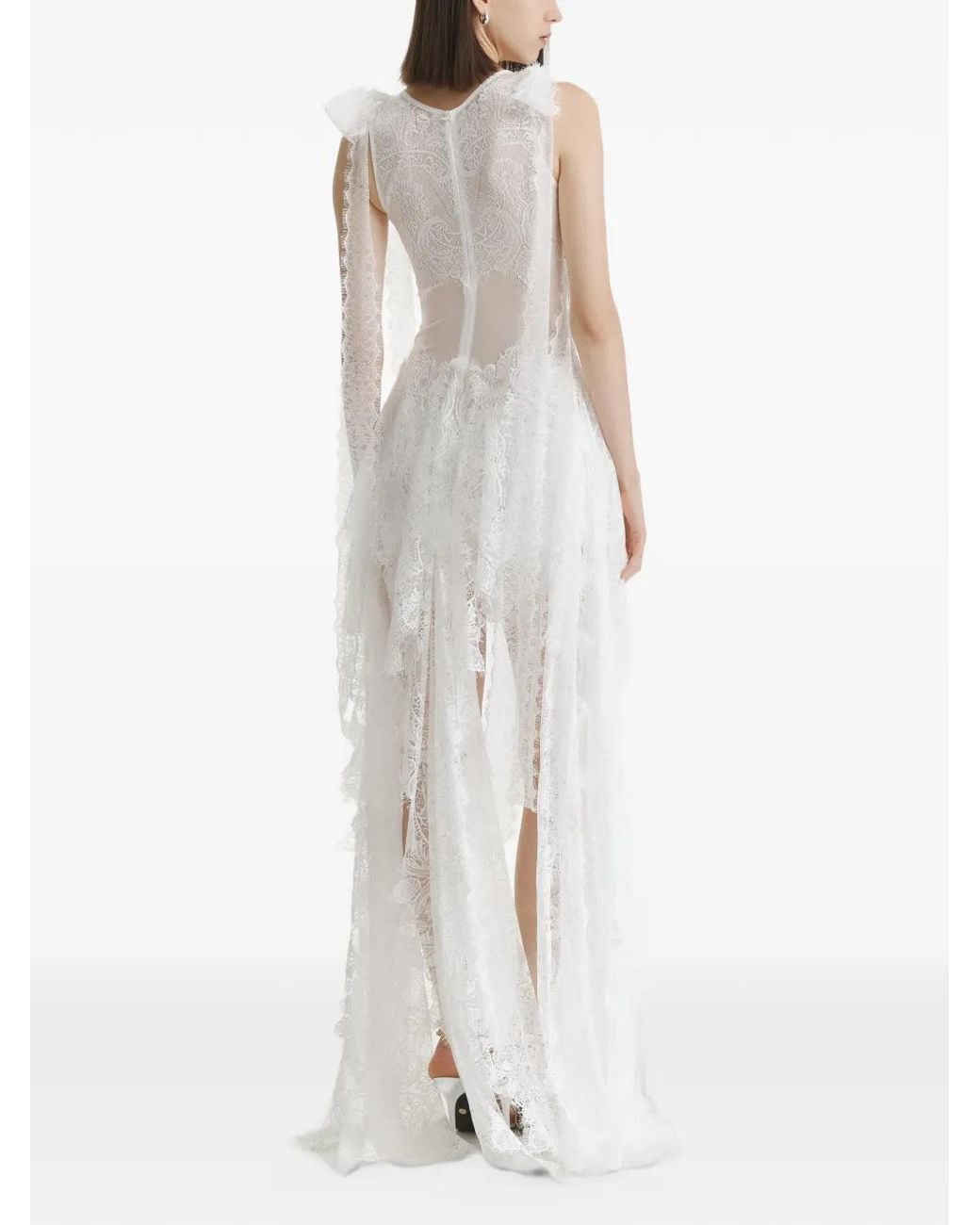 2310 STUDIO White Lace-Panelled High-Low Asymmetric Dress