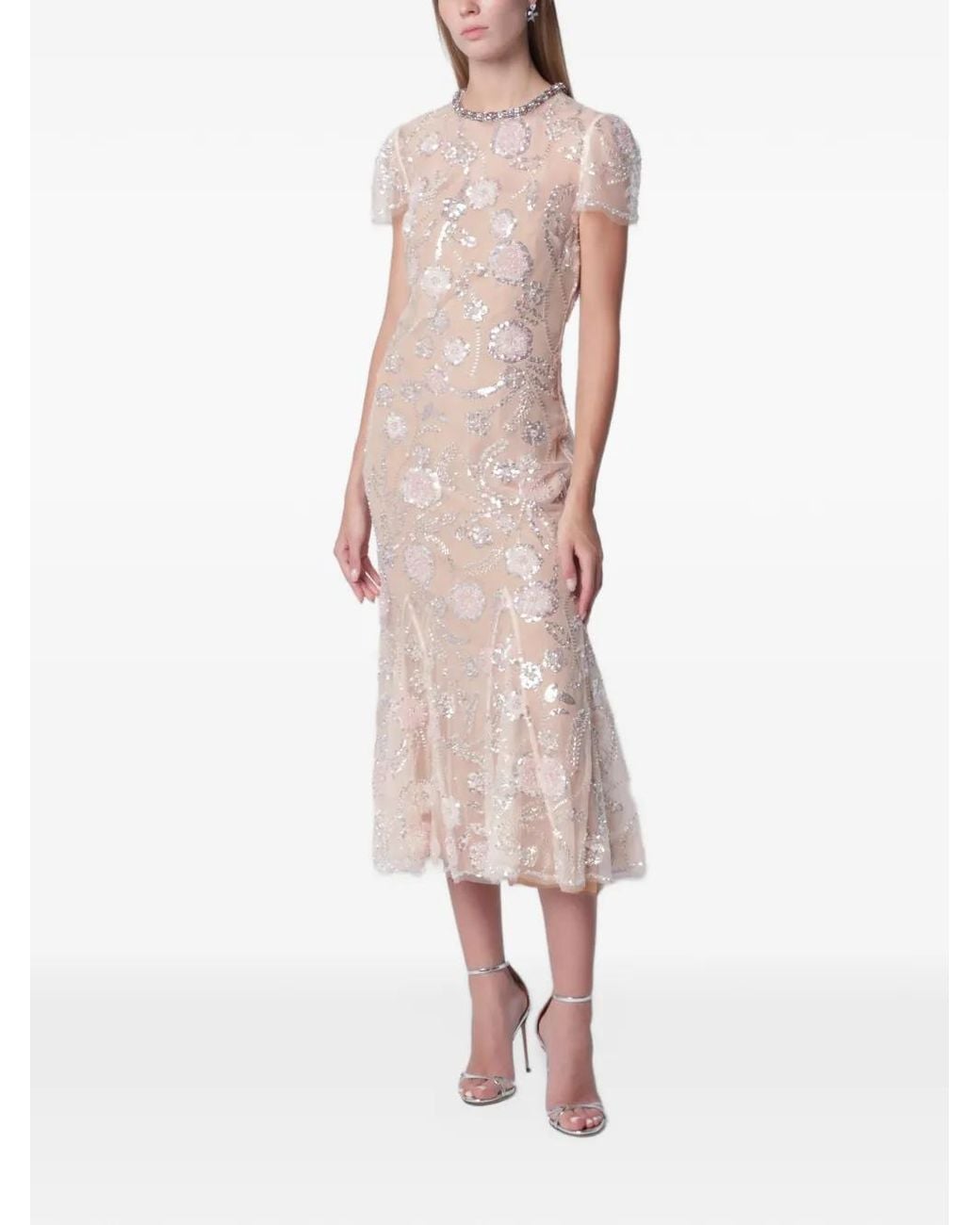 Self-Portrait Pink Flower Sequin Embellished Midi Dress
