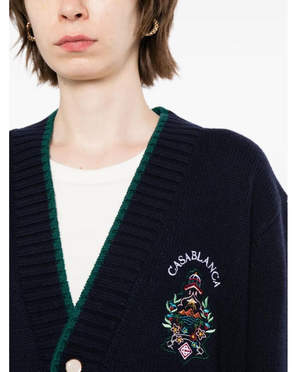 Casablanca Blue Logo-Embroidered Cardigan