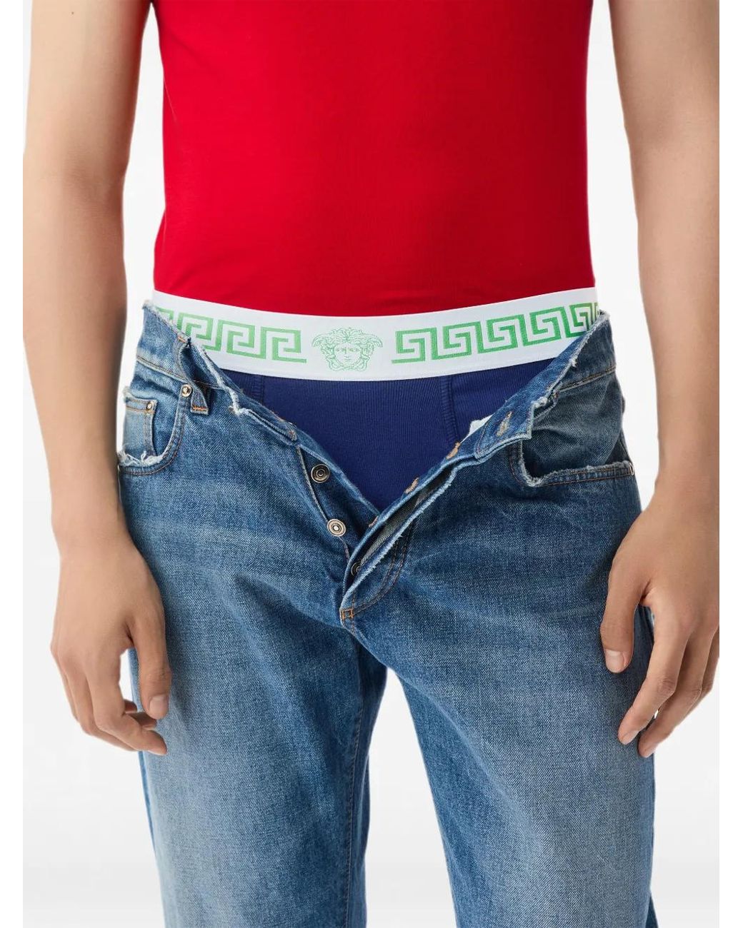 Versace Blue Ribbed Cotton-Jersey Briefs for men