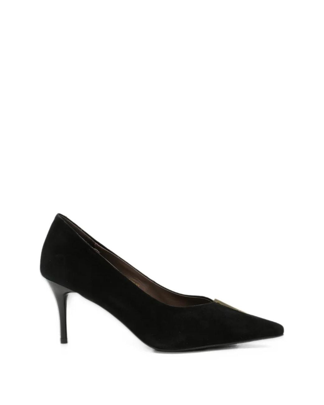 Linda Baumann Black Pointed-Toe Bar-Detail Pumps