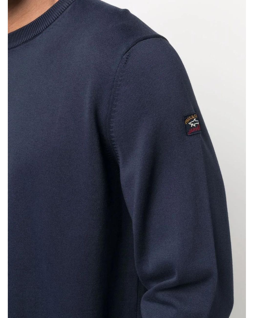 Paul & Shark Blue Logo-Patch Crew Neck Jumper for men