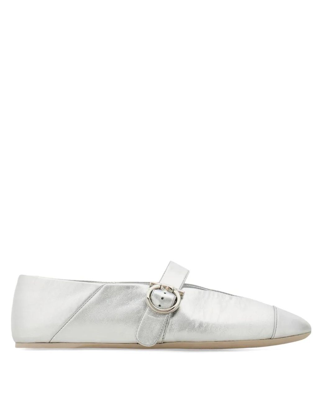 Ferragamo White Gancini Ballet Flats