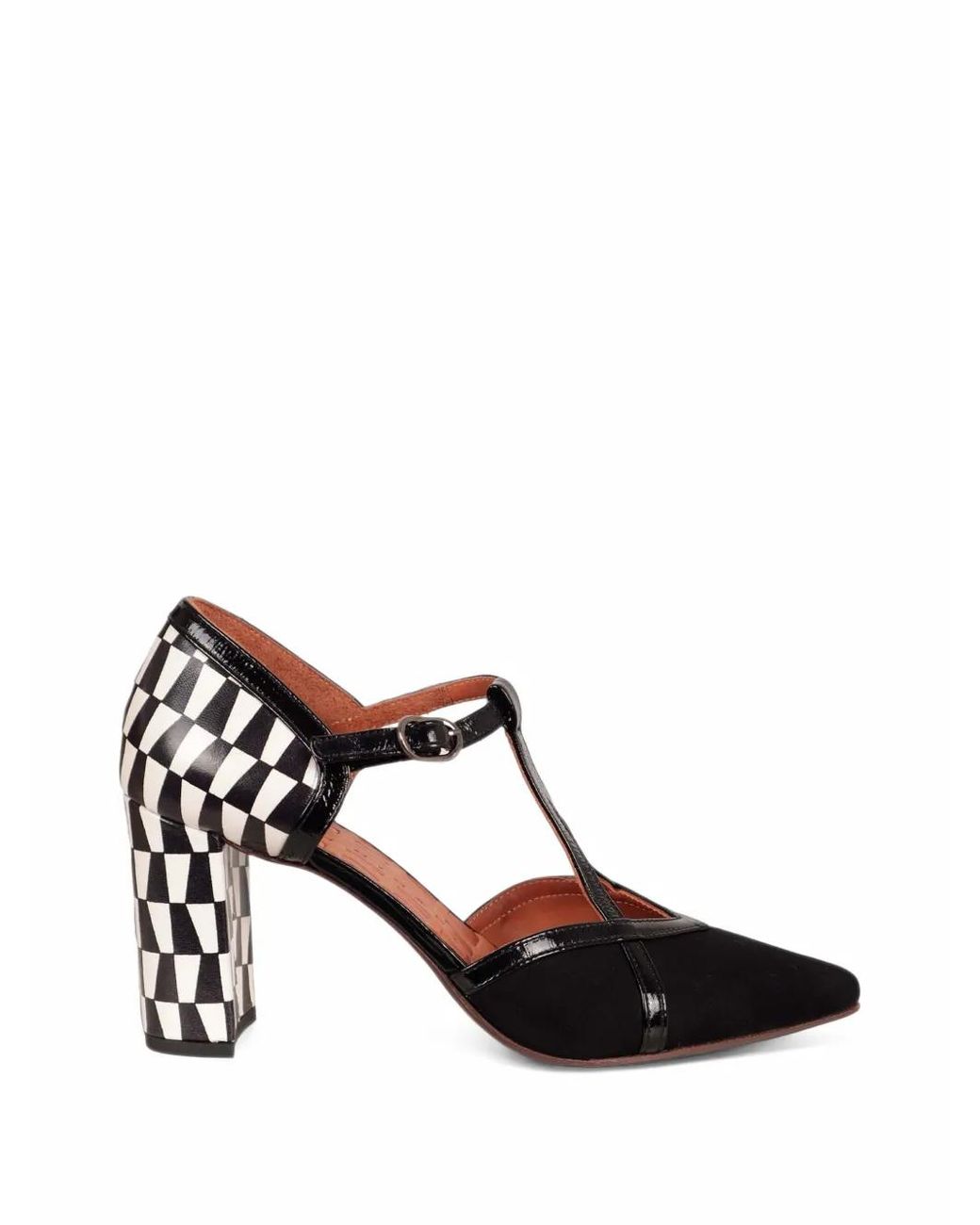 Chie Mihara White Checkered T-Bar Pumps