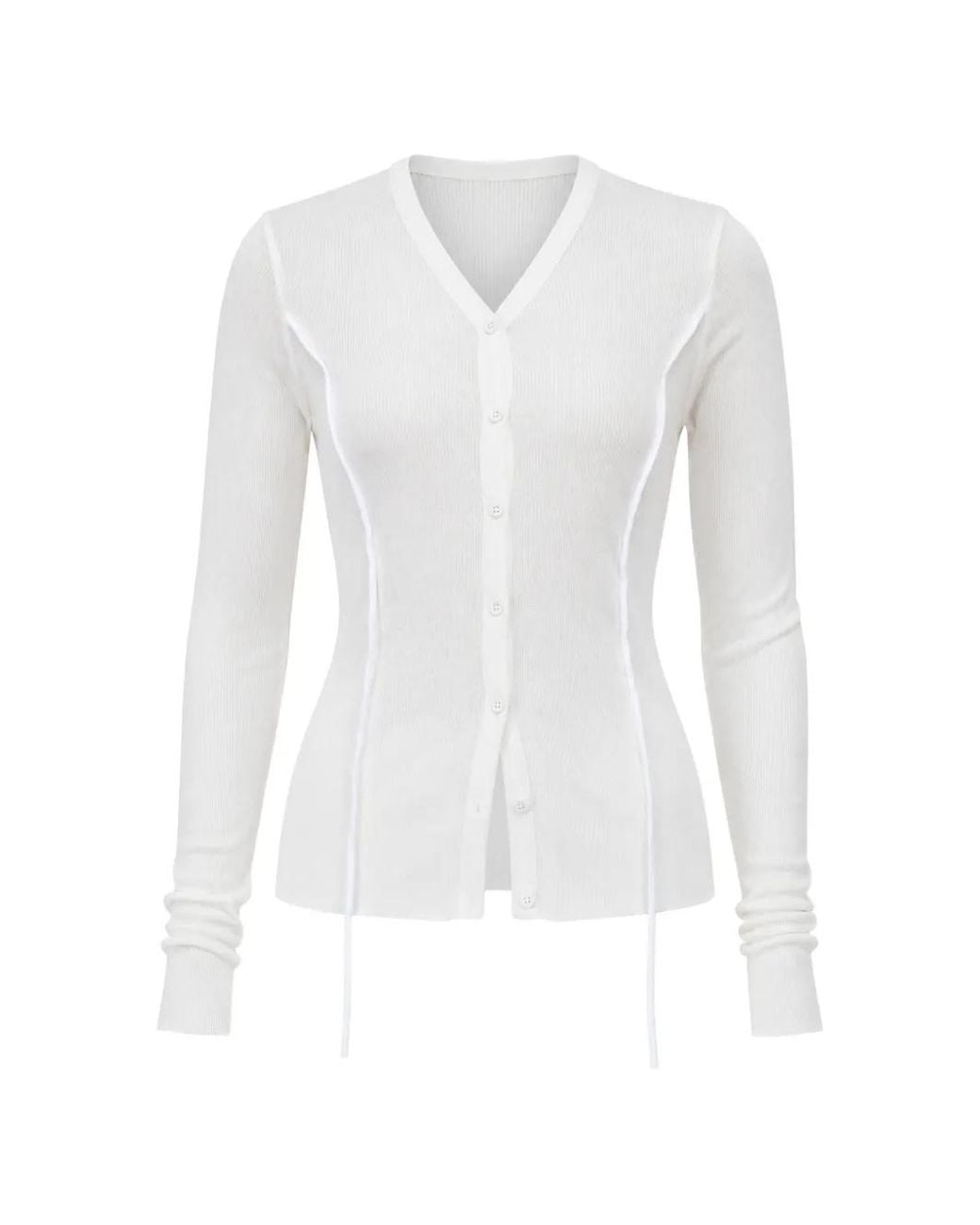 Masnada White V-Neck Chiffon-Insert Cardigan