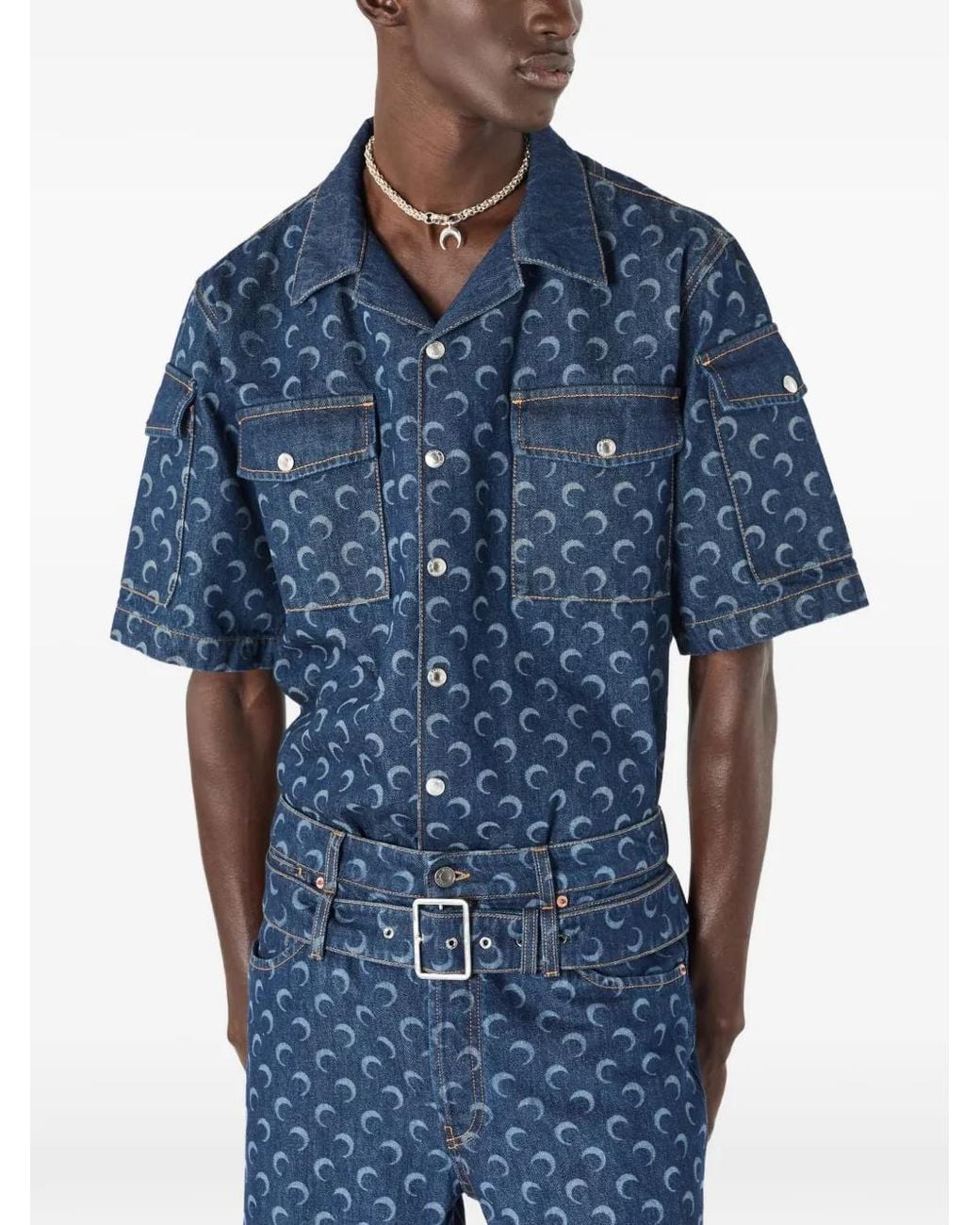 MARINE SERRE Blue Moon Denim Shirt for men