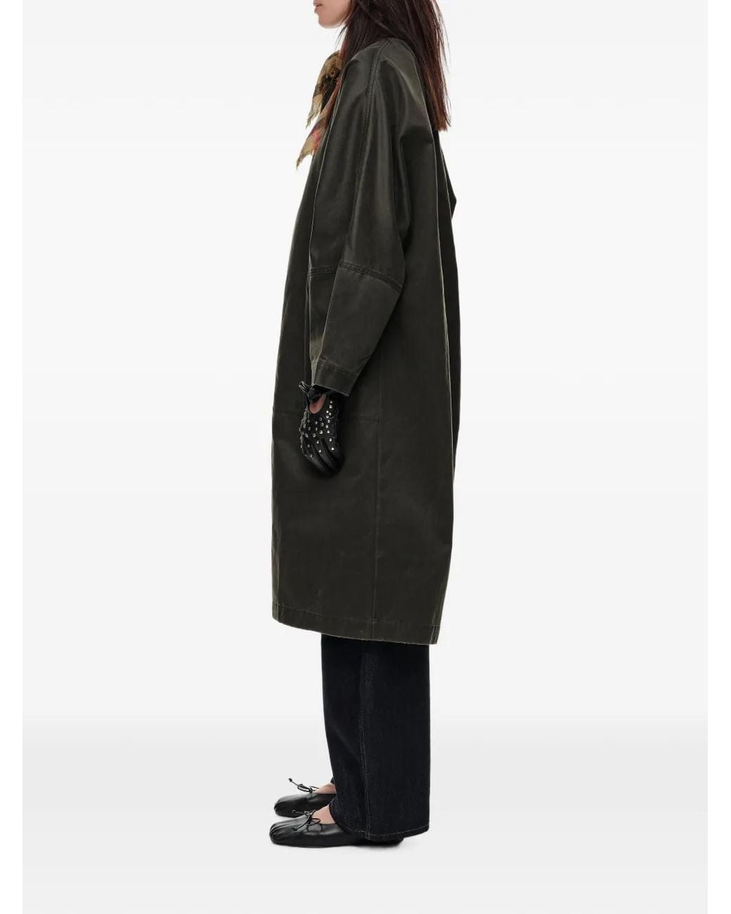 Bimba Y Lola Black Dark-Khaki Waxed Midi Trench
