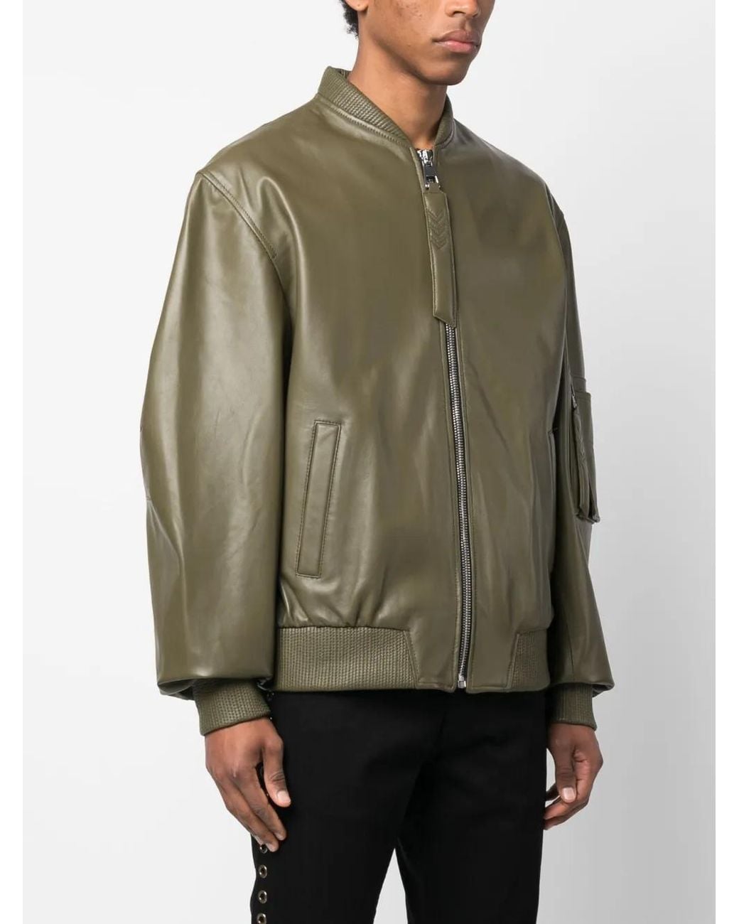 Manokhi Green Savona Leather Bomber Jacket
