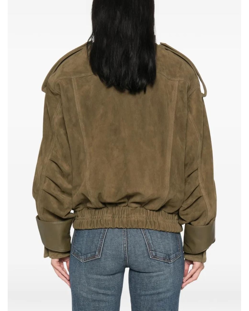 DUCIE Green Fiona High-Neck Bomber Jacket