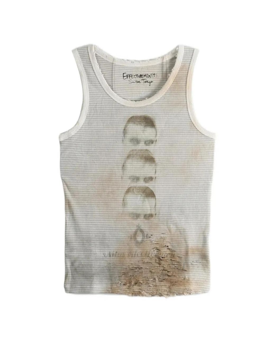 SAITOS Gray Distressed Graphic-Print Tank for men