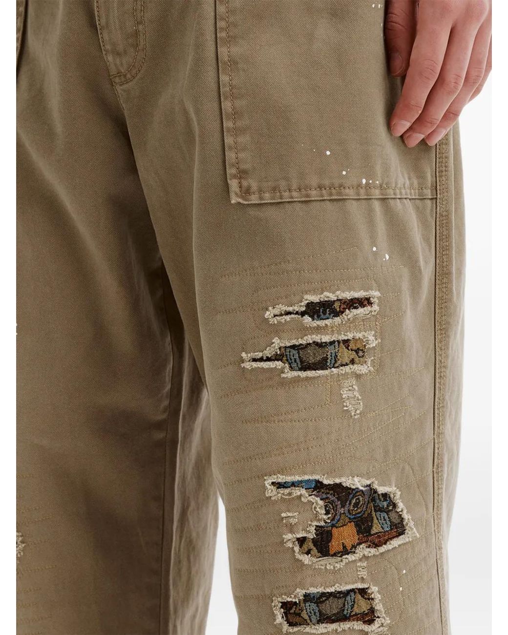 AFTERMATHS Green Paint-Splatter Distressed-Effect Jeans for men