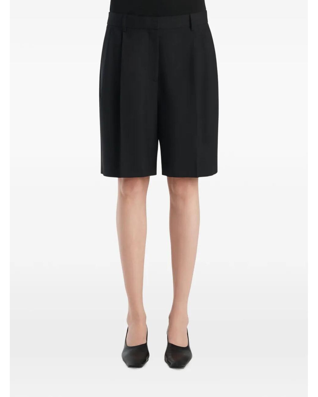 Khaite Black Belt-Loop Shorts With Buttoned Closure, Size 2, 100% Virgin Wool