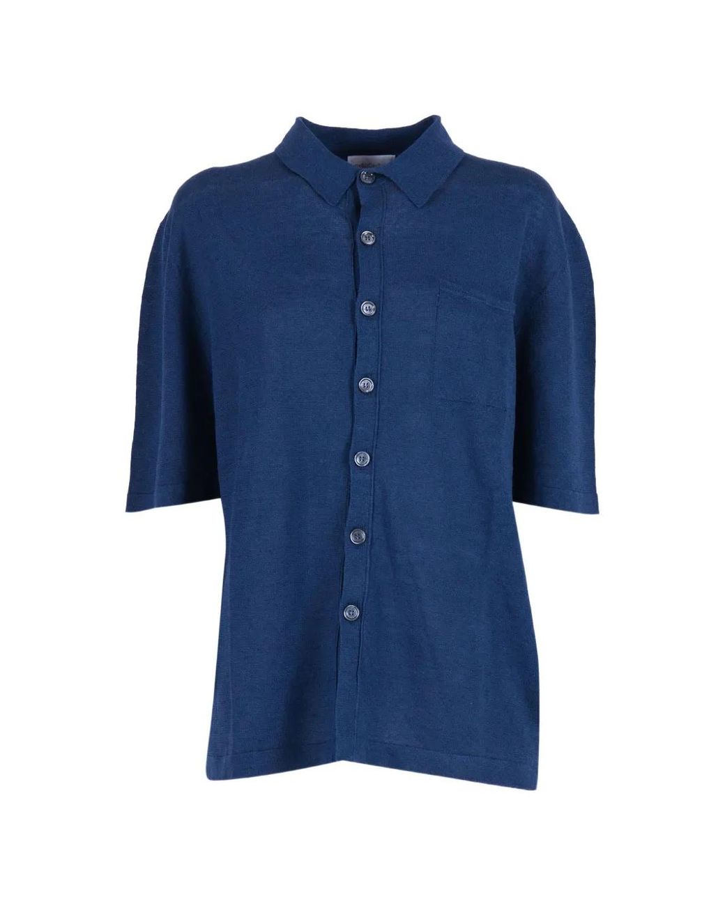 SETTEFILI CASHMERE Blue Chest-Pocket Short-Sleeve Cardigan for men