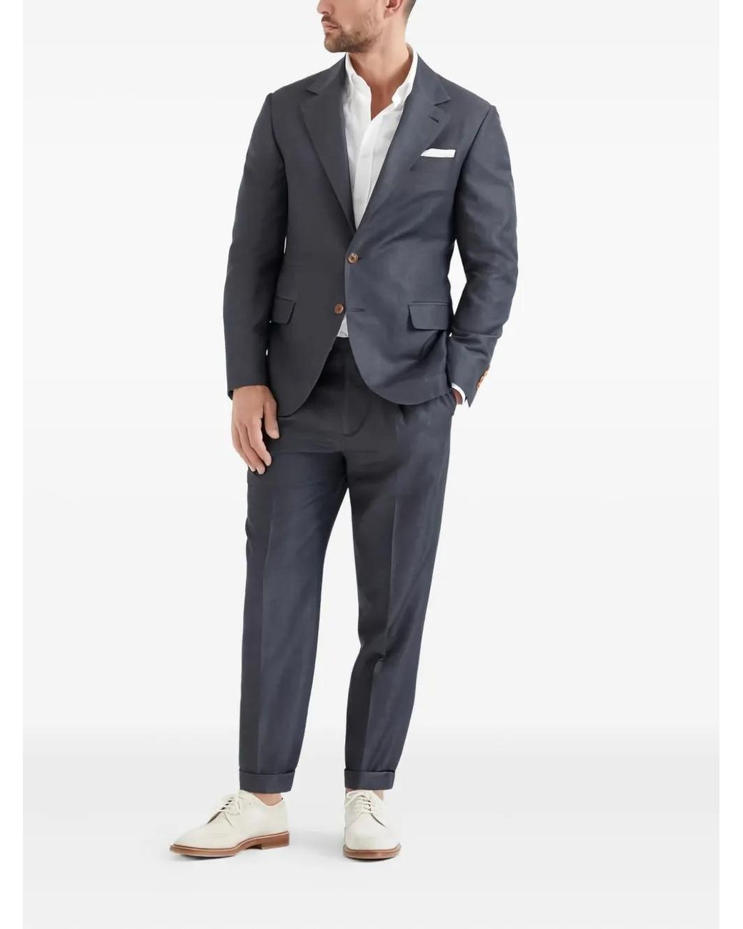 Brunello Cucinelli Blue Two-Button Linen Suit for men