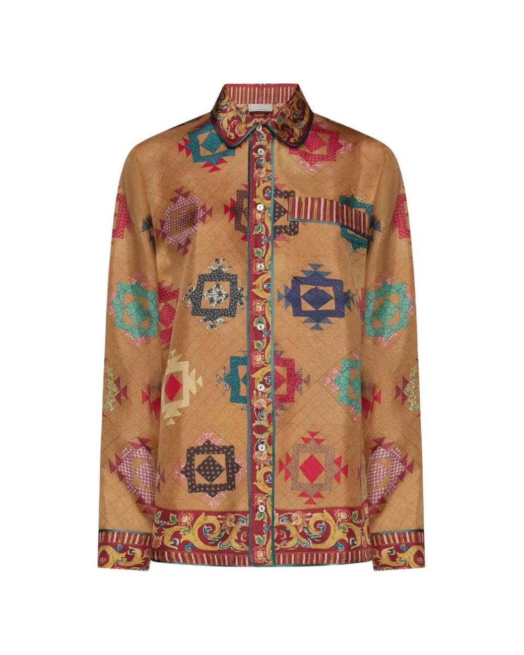 Pierre Louis Mascia Orange Aloe Geometric-Print Silk Shirt