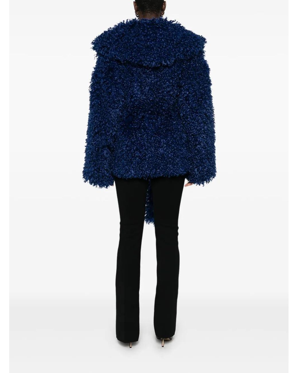 ROTATE BIRGER CHRISTENSEN Blue Faux Fur Belted Jacket