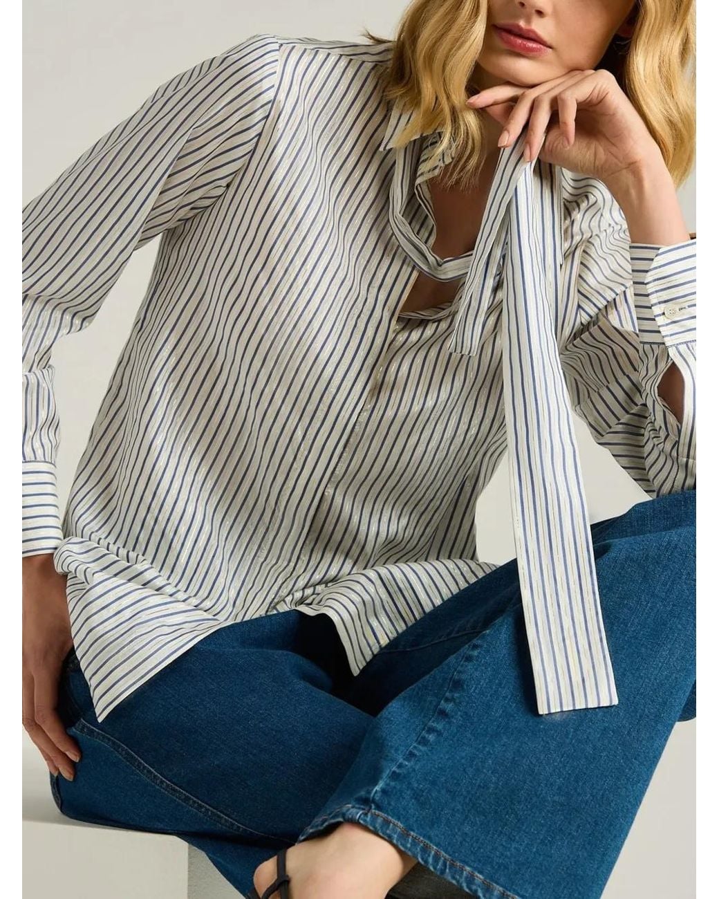Kiton Gray Chemise Rayée À Détail Noué