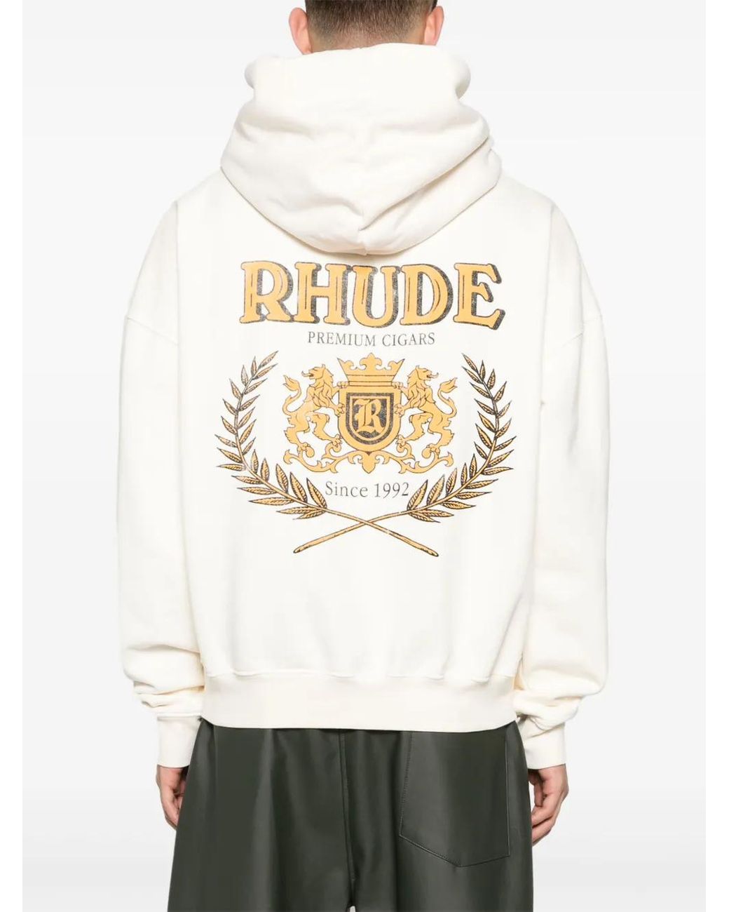 Rhude White Cresta Cigar Cotton Hoodie for men